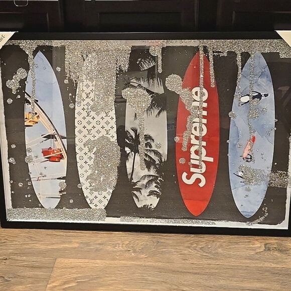 Design District Surfboard Supreme Glitter Embellished Framed Wall Decor - Picture 9 of 10